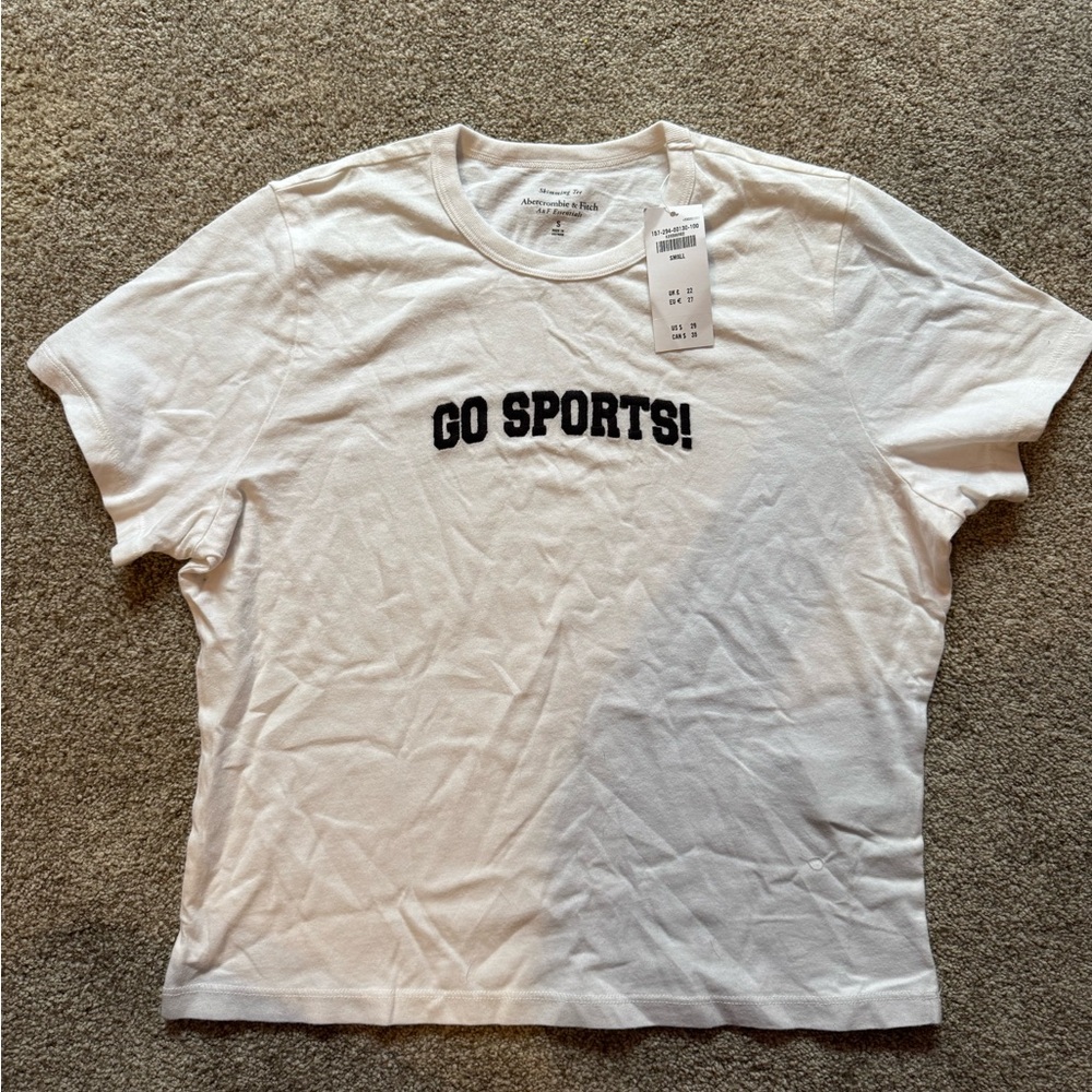 Abercrombie & Fitch White Tee with Black 'Go Sports!' Print